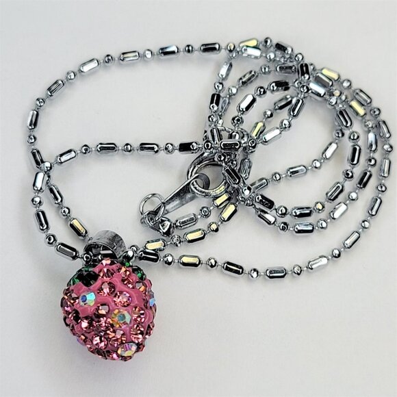 Heart Style Pink and Green Rhinestone Small Pendant Necklace - Picture 2 of 10